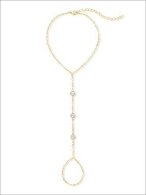 14k Gold Plated Hand Chain Bracelet Cubic Zirconia Ring Bracelet